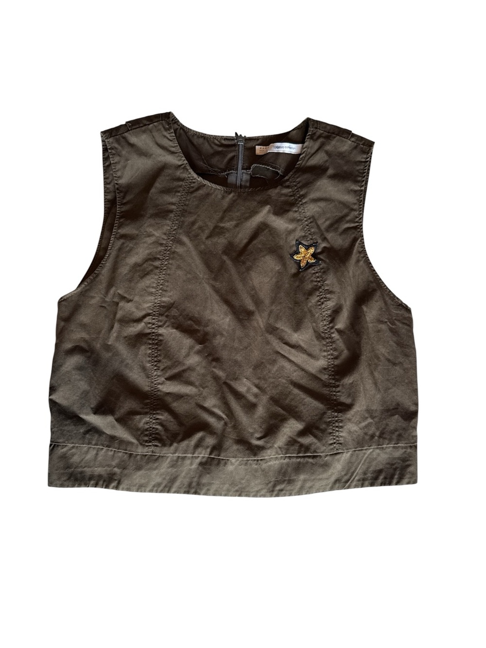 Zara Cropped Army green top with star size XS